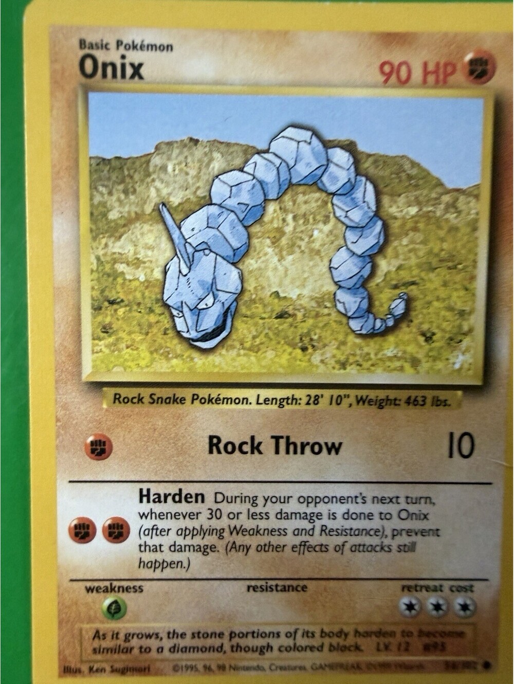 Pokemon Onix - Rock Throw 10 90HP Harden 56/102 Shadowless Base Set Card